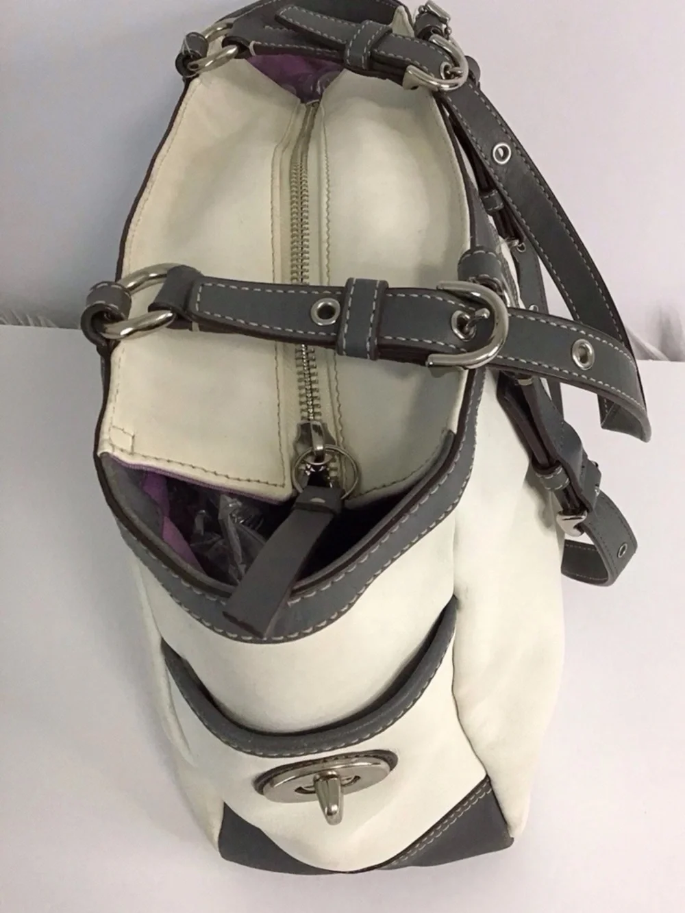 Coach Shoulder white  Gray Leather Purse
